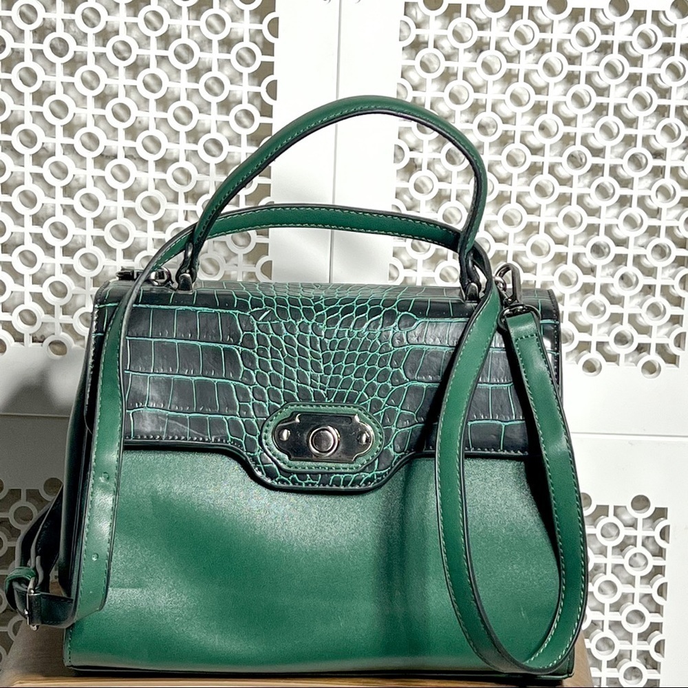 LA & Co faux Croc Embossed Flap Satchel Bag